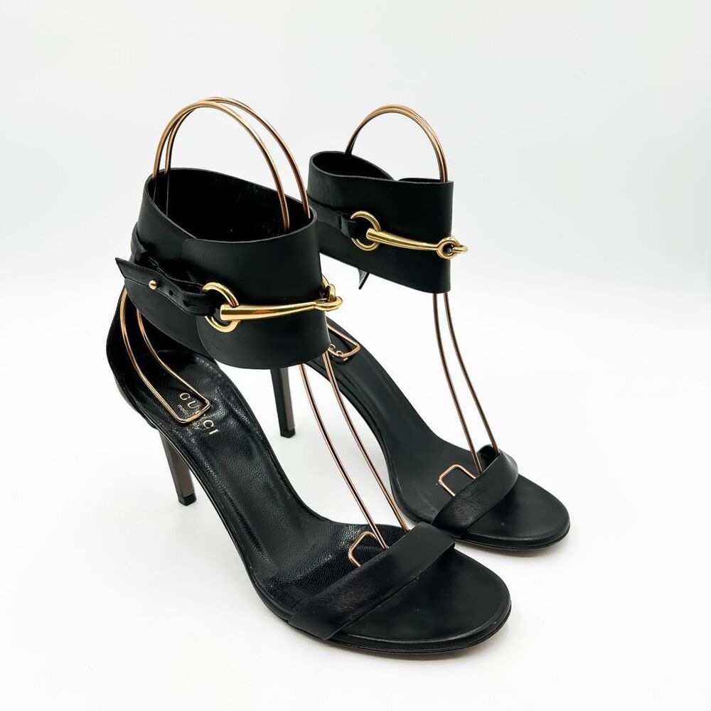Gucci Heels Horsebit Black Leather Ursula Sandals 38, 8 - Picture 2 of 14